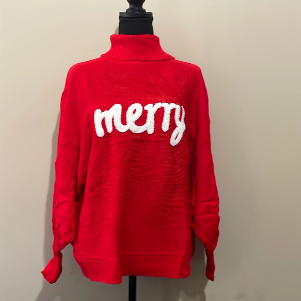 NEW! "merry" sweater with turtleneck and puff / balloon sleeves.  Size XXL